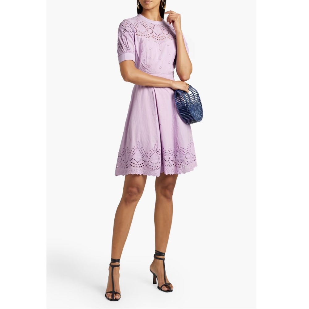 NWT WALTER BAKER Nicolette broderie anglaise-trimmed cotton-gauze mini dress 4